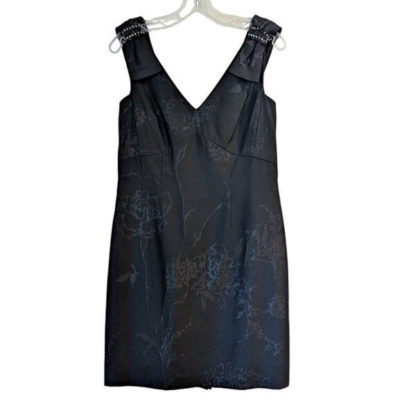 Kay Unger Dresses & Skirts - KAY UNGER Damask Sheath Cocktail Dress 10 Black Beaded Adorned Bow Strap
